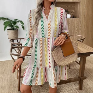 Bohemian Holiday Style Printed Swing Dress