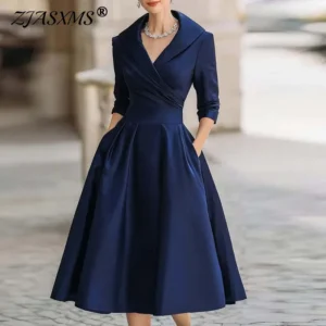 2025 Autumn Long Sleeve Lapel Draped Slim Dress