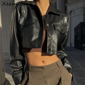 Street Casual Faux Leather Short Jacket