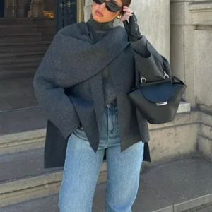 Asymmetric Scarf Knitted Jacket