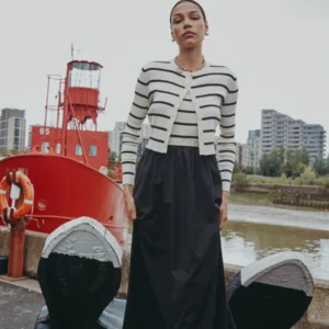 25AW Stripe Knitting Cardigan + Sleeveless Patch Dress