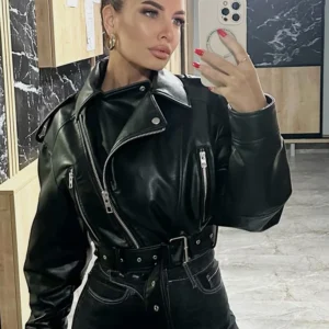 25AW Cropped Zipper Long Sleeve Tops Chic Moto Outerwear