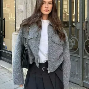 Fashion Patch Pockets With Flaps Cropped Jacket