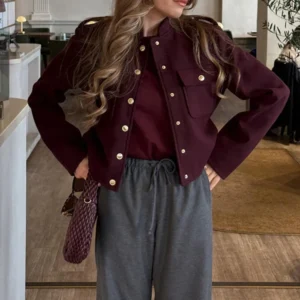 24 Fashion Women Soft Tweed Bomber Jacket