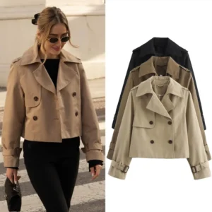 Ladies Vintage Cropped Trench Spring Autumn Jacket