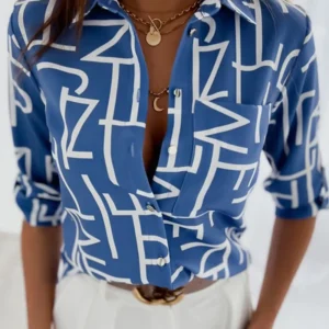 Spring and Autumn Temperament Top Long Sleeve Stripe Print Office Slim Fit Pocket Shirt